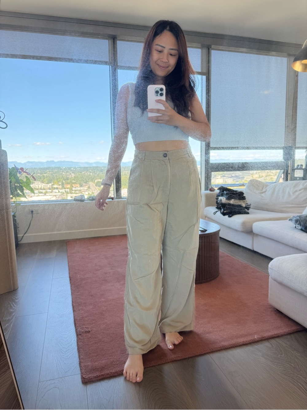 Reformation Beige Wide-Leg High-Rise Cargo Pants